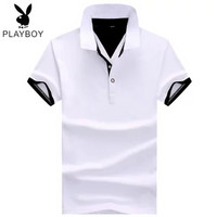 PLAYBOY 花花公子 夏季新款男士短袖t恤翻领polo衫潮牌潮流上衣服男装半袖体恤7  Stz501(PB-Stz501白色（黑色袖） M)