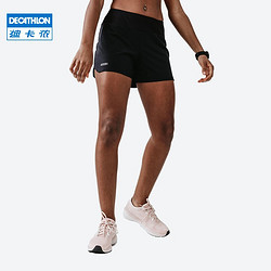迪卡侬速干上衣女夏季宽松运动T恤跑步健身训练透气半袖RUNW2730472黑色短裤XS