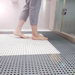 季森 浴室防滑垫可自由拼接裁剪地垫镂空隔水疏水浴室脚垫卫生间厕所家用-灰白色6片装