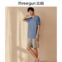 THREEGUN 三枪 男睡衣新疆纯棉2021夏季新品圆领短袖经典印花男士家居服套装