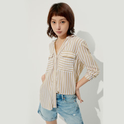 Gap 盖璞 588560BEIGE STRIPE  女士长袖衬衫