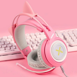 SOMiC 硕美科 G951 解神者定制款 耳罩式头戴式降噪有线耳机 粉红色 3.5mm