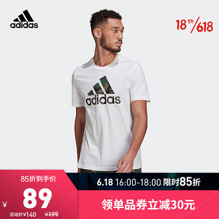 阿迪达斯官网 adidas M CAMO T 男装夏季运动型格短袖T恤GK9635 白/遗迹绿 A/L(180/100A)