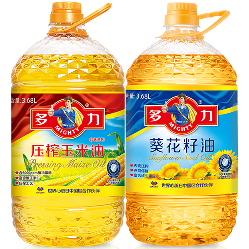 MIGHTY 多力 非转基因 食用油组合装 3.68L*2桶（压榨玉米油3.68L+葵花籽油3.68L）