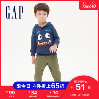 Gap男女幼童碳素软磨抓绒运动卫衣 春季新款可爱童装连帽衫上衣