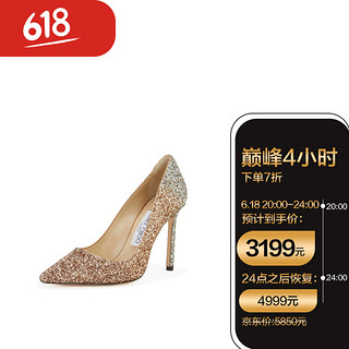 JIMMY CHOO 周仰杰 女士ROMY 100系列金色银色渐变闪粉高跟鞋 ROMY 100 VNB 193 ROSE GOLD GOLD SILVER 36