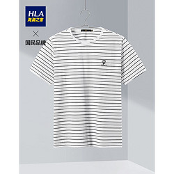 HLA 海澜之家 短袖T恤男胸前绣标简约条纹t恤HNTBJ2Q181A 米白条纹J1 175/92A/L