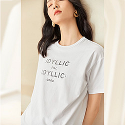 DUIBAI 对白 21夏装新款字母标语印花宽松圆领上衣女士短袖T恤