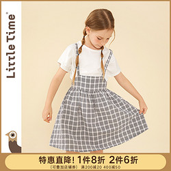 littletime女童格子背带裙纯棉小女孩2021夏装新款中大儿童连衣裙