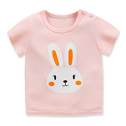 萌趣熊 儿童短袖t恤纯棉 单上衣 -粉色兔子 110