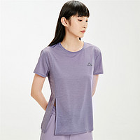 新款黑科技凉感轻薄单侧开叉运动短袖T恤女款 L 雪花紫(86)