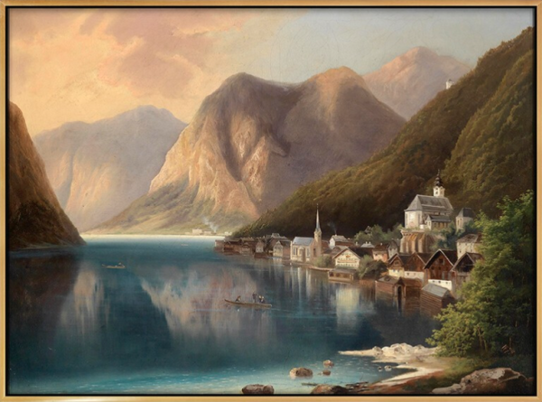 弘舍古斯塔夫风景油画天堂湖畔78x58cm油画布1931年香槟银