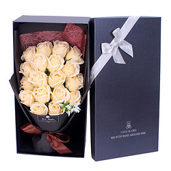 迪龙 自生草18朵仿真玫瑰花束礼盒创意情人节母亲节礼物适合送女朋友老婆母亲 香槟色