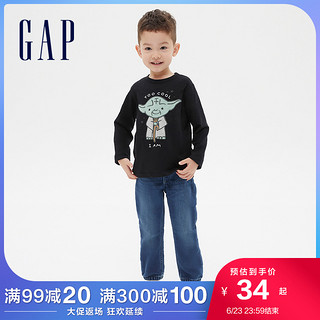 Gap男幼童可爱印花长袖T恤春夏新款洋气童装上衣 黑色619059 90cm(90cm(2岁))