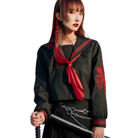 青花鱼的梦 麒麟臂 不良JK制服 水手服 女士中间服上衣 黑红 S
