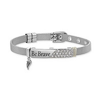 Unwritten Gratitude Grace Crystal Be Brave Wing Charm Mesh Bracelet in Fine Silver-plate