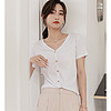 气质V领针织短袖衫 2021夏新款舒适透气短袖上衣潮女式T恤 M 白色