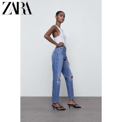 ZARA 夏季新款 TRF 女装 破洞装饰宽松舒适版型牛仔裤05252033401