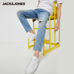 JACK&JONES 杰克琼斯 220232512 男士百搭弹力浅色破洞潮流牛仔裤
