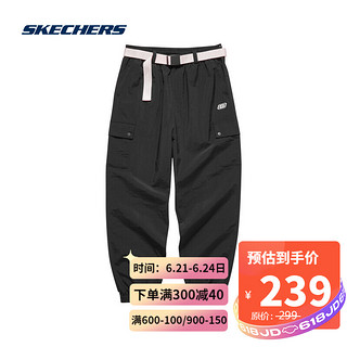 Skechers斯凯奇长裤女子 宽松多袋潮流工装束脚裤 L221W012 0018碳黑 XL