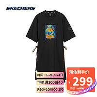 Skechers斯凯奇漫步系列女士圆领短袖舒适时尚T恤连衣裙L121W030 002K深黑色 XXL