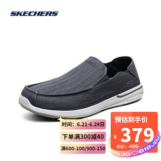 Skechers斯凯奇男士一脚蹬懒人鞋轻质舒适帆布鞋休闲鞋204085 海军蓝色 42.5