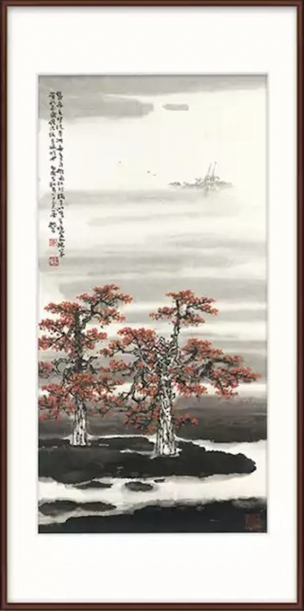 橙舍 黄树文 水墨国画《木棉花放一江春》装裱120x60cm 宣纸 2006年 雅致胡桃