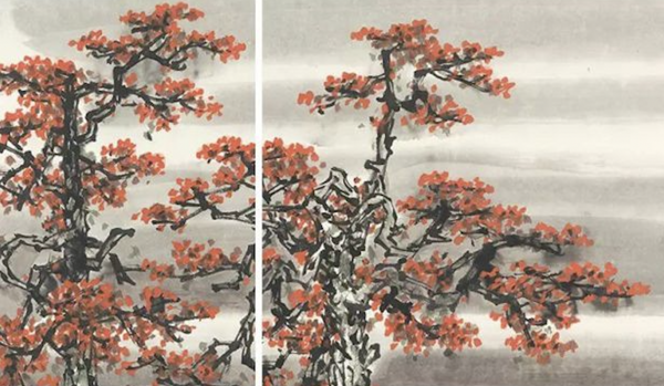 橙舍 黄树文 水墨国画《木棉花放一江春》装裱120x60cm 宣纸 2006年 雅致胡桃