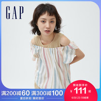 Gap女装气质条纹蝴蝶袖上衣698336夏季2021新款弹力领宽松娃娃衫 彩色条纹 160/80A(XXS)