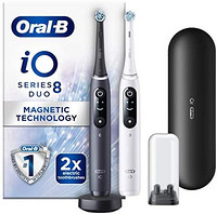 Oral-B 欧乐-B 欧乐B iO8 电动牙刷可充电,白色和黑色手柄,革命性磁性技术,彩色显示,2 个牙刷头,1 个高级旅行盒
