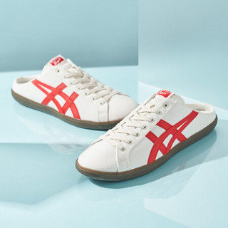 Onitsuka Tiger鬼塚虎情侣帆布休闲鞋半拖鞋DD TRAINER SABOT直播 米白色/红色 45