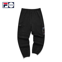 FILA FUSION 潮牌官方梭织长裤2021夏秋新款时尚运动工装休闲裤男 深黑-BK 185/92A/XXL