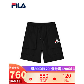 FILA x Pepe Shimada 斐乐男士梭织五分裤2021夏秋新款短裤沙滩裤 正黑色-BK 190/96A/XXXL