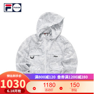 FILA FUSION 斐乐潮牌梭织外套女2021夏秋新款宽松连帽开衫皮肤衣 蜿蜒雪山-WT 175/92A/XL