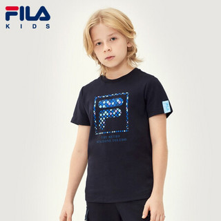FILA斐乐童装男童短袖T恤2021夏季新款中大童男孩上衣儿童半袖潮 传奇蓝-NV 165cm