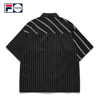 FILA FUSIONx WM白山联名潮牌短袖衬衫2021夏秋新款条纹拼接上衣 细条纹运动黑-BK 175/96A/L