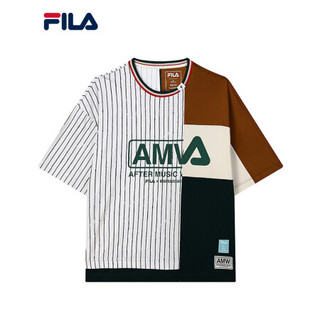 FILA x MIHARA斐乐官方男士短袖T恤2021夏秋新款拼接圆领透气衫清凉上衣男 藊豆灰拼棕黄色-BG 165/88A/S