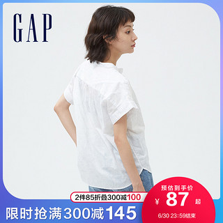 Gap女装轻薄纯色蝙蝠袖衬衫962875 2021夏季新款印花透气圆领上衣