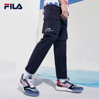 FILA 斐乐官方运动裤男士梭织长裤2021夏季新款宽松工装口袋休闲裤 传奇蓝-NV-F11M128650F 185/92A/XXL