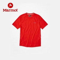 marmot/土拨鼠春夏运动防晒透气弹力速干短袖T恤男户外 胜利红6702 L 欧码偏大