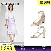 STACCATO 思加图 夏季新款高跟粗跟鞋一字带仙女风罗马风女凉鞋9VN62BL0