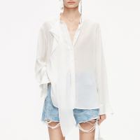 MO&Co. 摩安珂 拼接波浪边真丝衬衫上衣女装