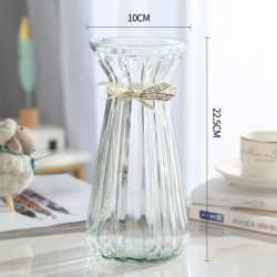 透明花瓶 创意玻璃花瓶收腰竖条透明 英文丝带大多少钱 什么值得买