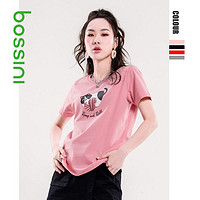 bossini 堡狮龙 21夏季新款女装猫咪印花纯棉圆领T恤女短袖上衣6208280A1