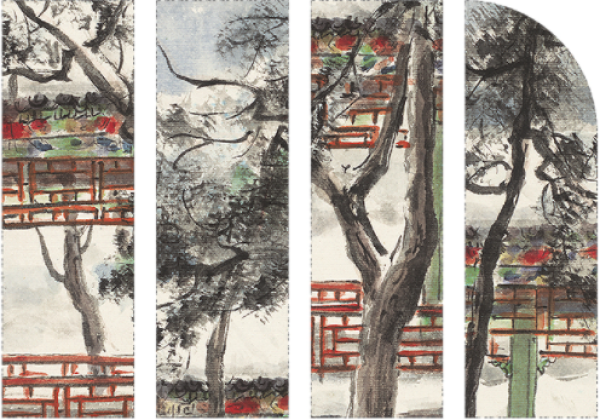 artron雅昌关山月长廊积雪5465cm古典风景国画水墨画宣纸