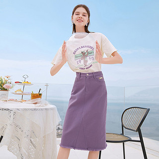 【2021夏装新款】t恤女短袖卡通印花字母设计感韩版宽松上衣 XL 米色