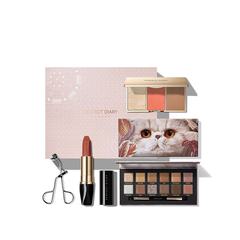 Perfect Diary 完美日记 女王限定礼盒套装 3件套(十二色眼影盘#09猫咪14g+倾色暮光唇膏#116猪肝红3.2g+立体光感修颜粉盘#02橘色系9.9g)