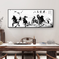 MHMH 八骏图 马到成功办公室装饰画 中国风山水画 50X130cm