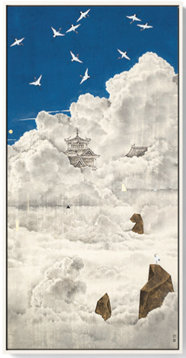 仟象映画 丁文卿 走廊玄关画蓝色日式 50x100cm 浅木色实木框