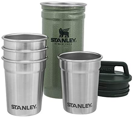 Stanley Adventure Nesting Shot 玻璃套装,4 个不锈钢酒杯,坚固金属旅行手提箱,露营礼品 Hammertone 绿色